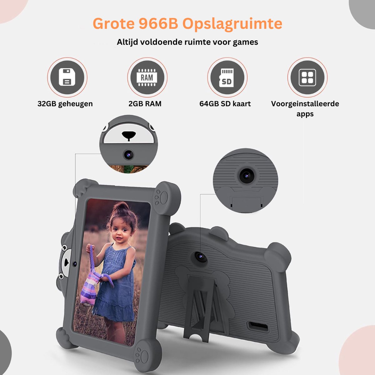 White-Label Kindertablet 3+ Grijs