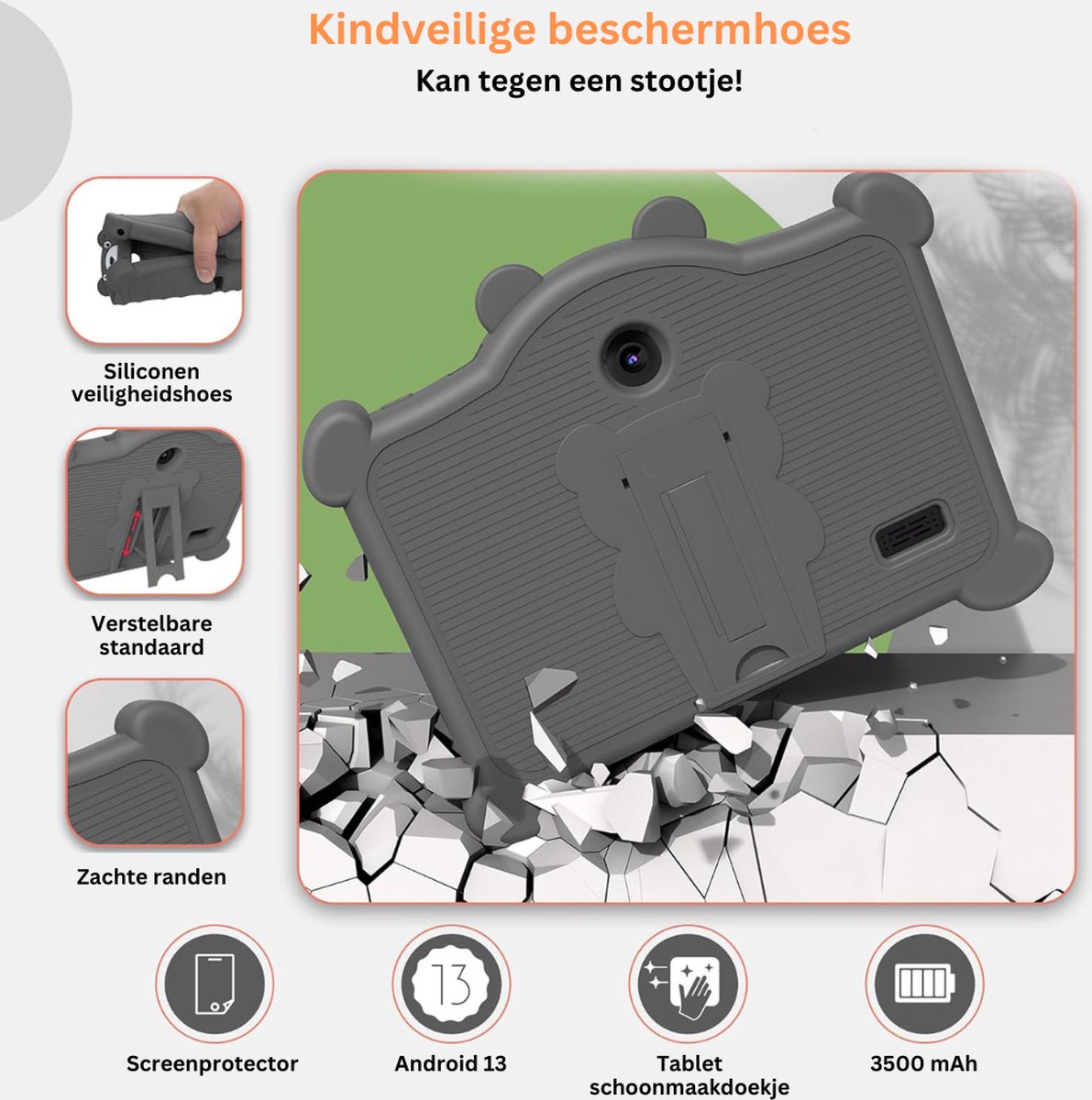 White-Label Kindertablet 3+ Grijs