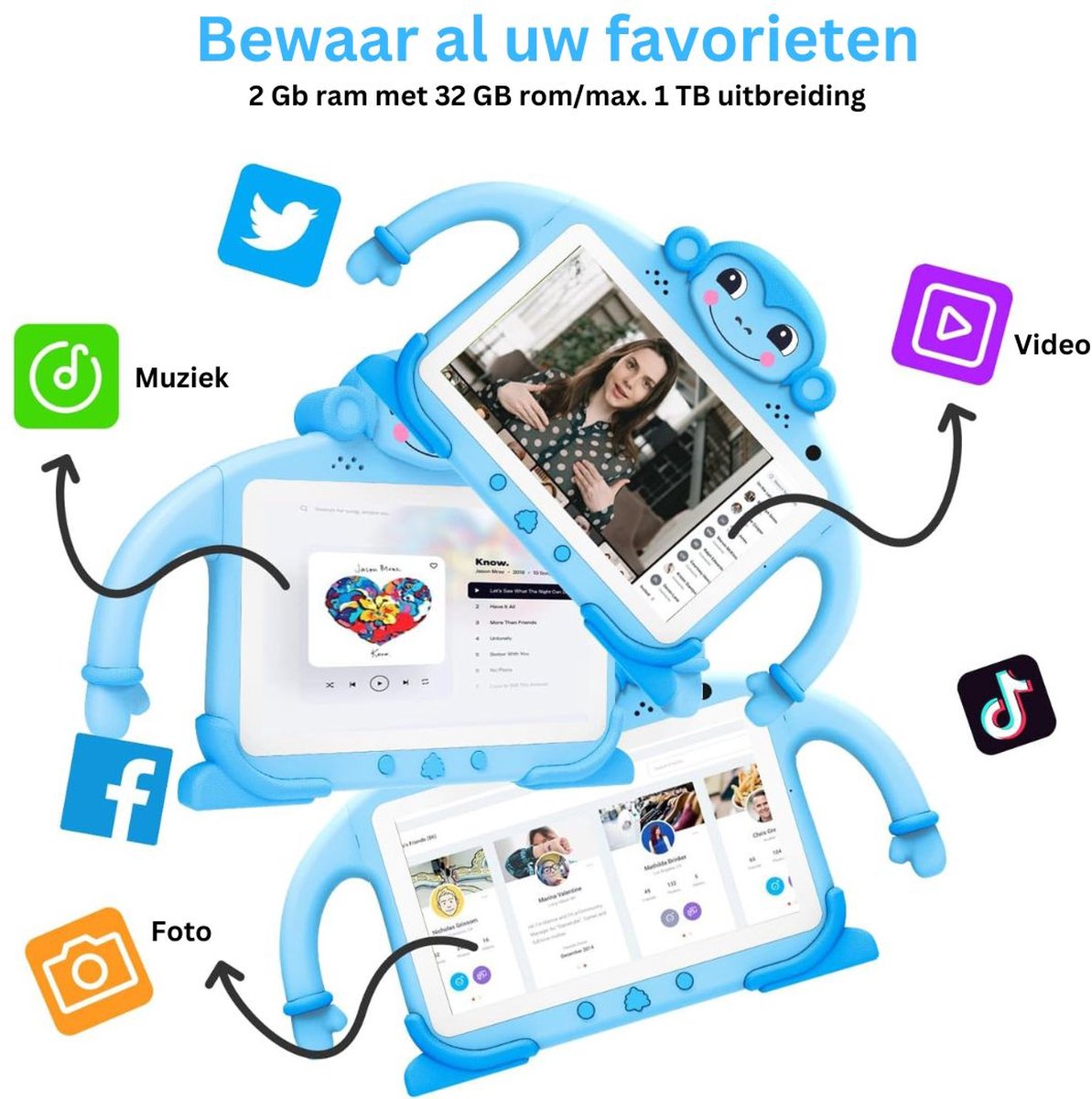 White-label Kindertablet Blauw 3+