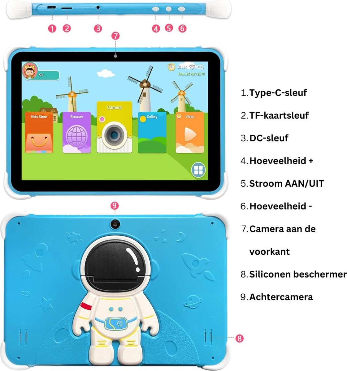 White-Label Kindertablet Blauw 3+