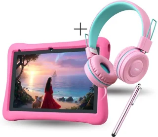 WiseQ kindertablet met kinderkoptelefoon 2026 10 inch Android 16 roze