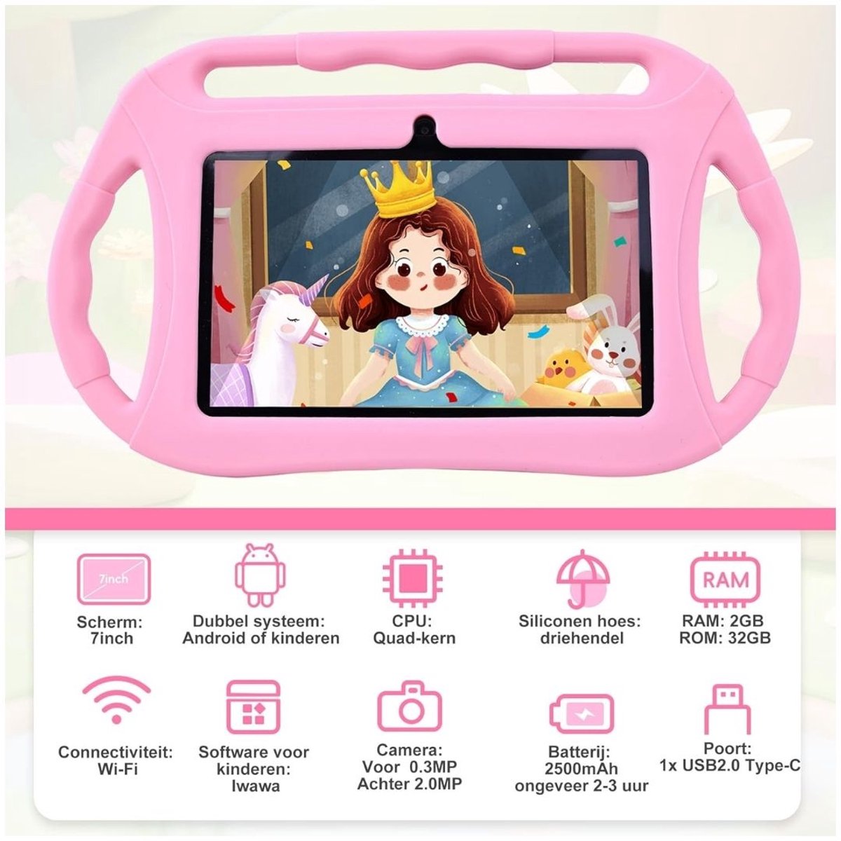 Zavira Kindertablet Roze 2GB RAM 32GB ROM