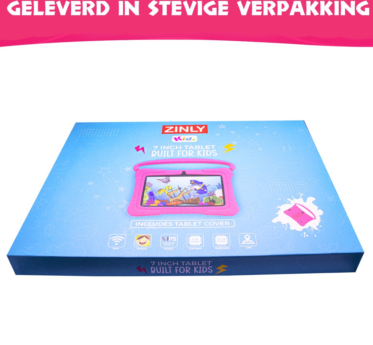 ZINLY® Kindertablet 7 inch Android 10 Roze