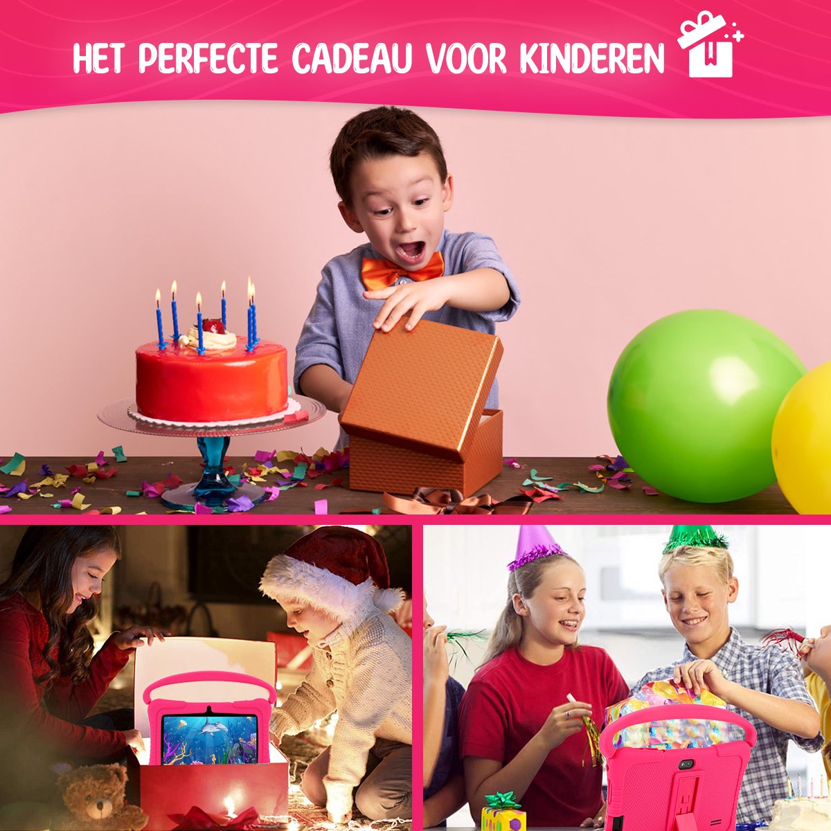 ZINLY® Kindertablet 7 inch Android 10 Roze