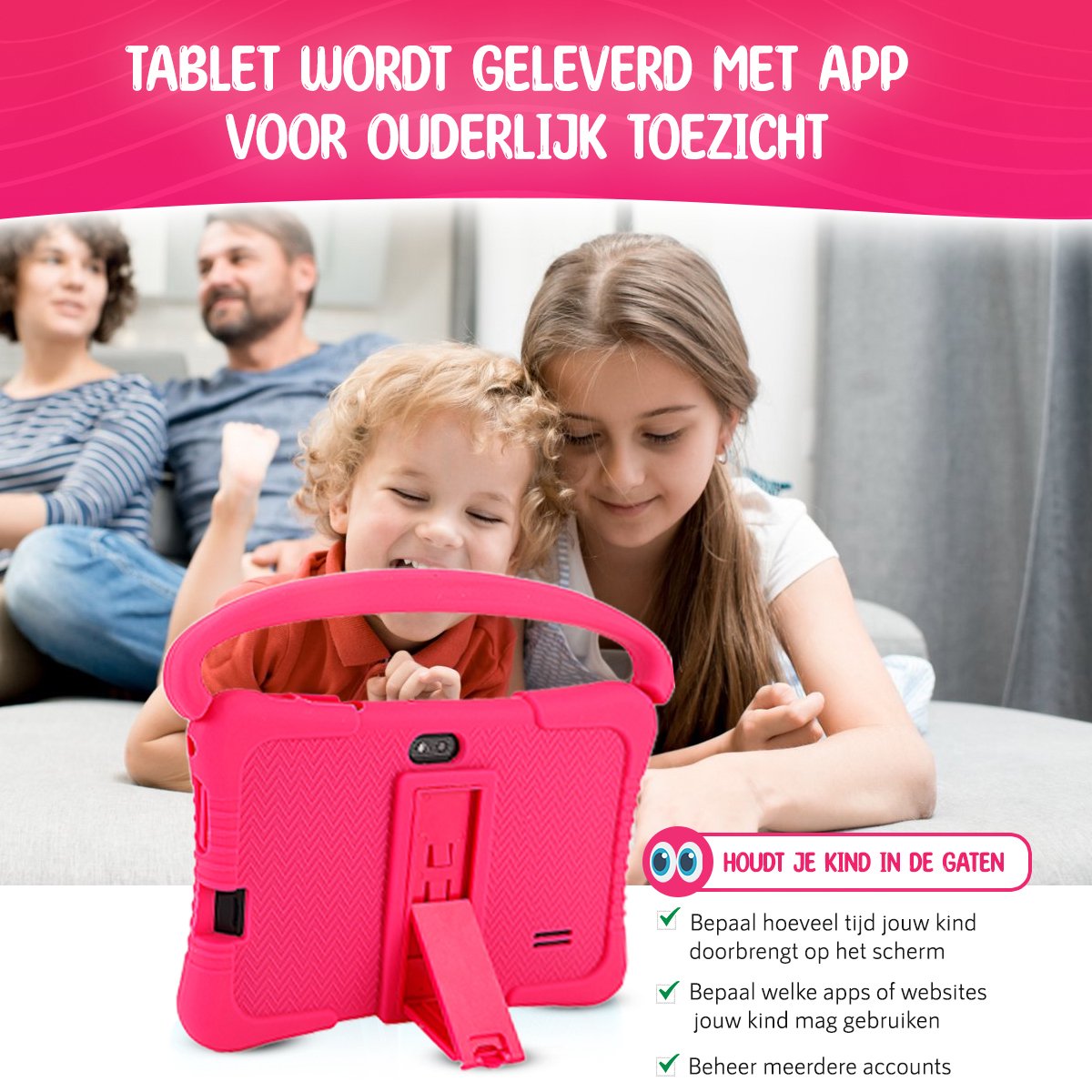 ZINLY® Kindertablet 7 inch Android 10 Roze