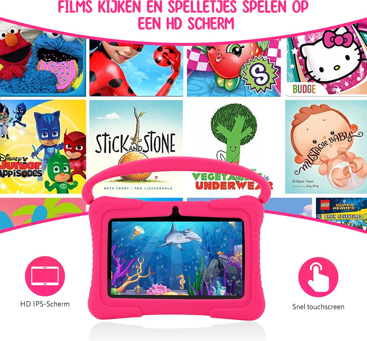 ZINLY® Kindertablet 7 inch Android 10 Roze