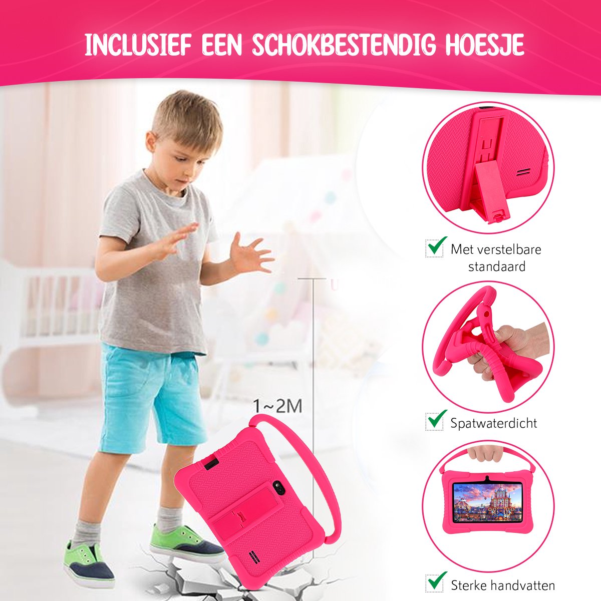 ZINLY® Kindertablet 7 inch Android 10 Roze