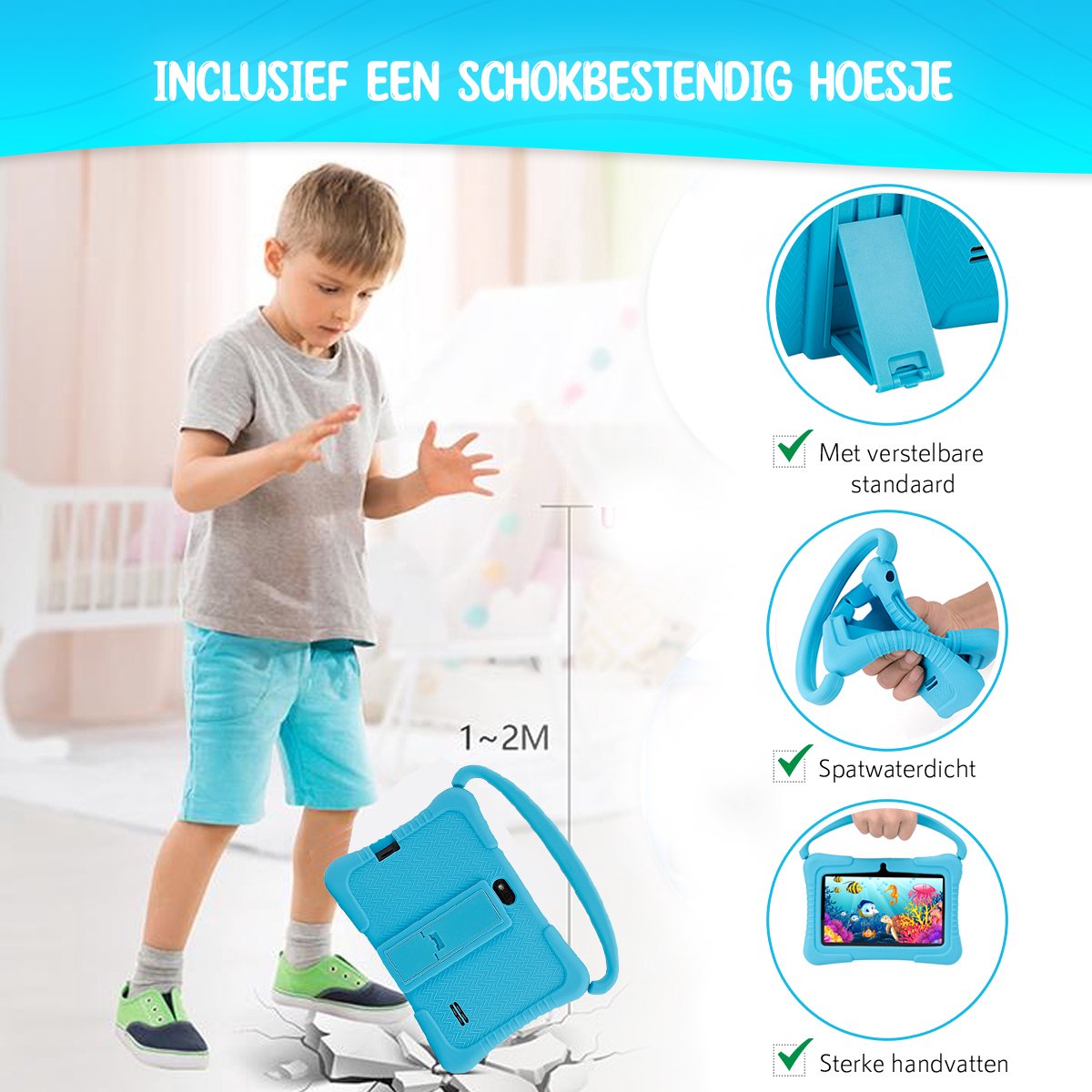 ZINLY Kindertablet 7 inch Blauw