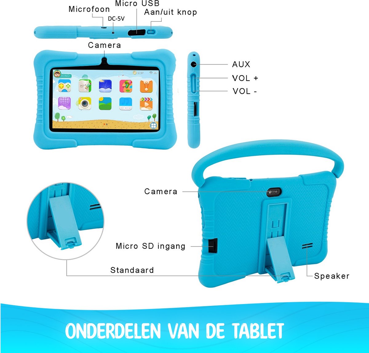 ZINLY Kindertablet 7 inch Blauw