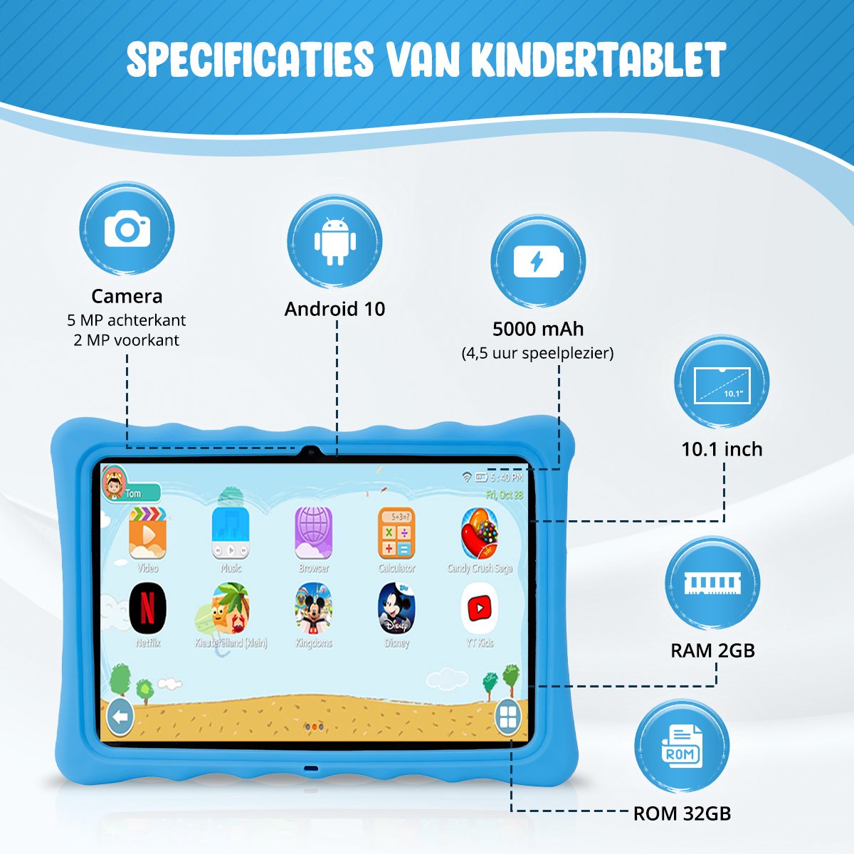 ZINLY® Kindertablet XL 10 inch Blauw