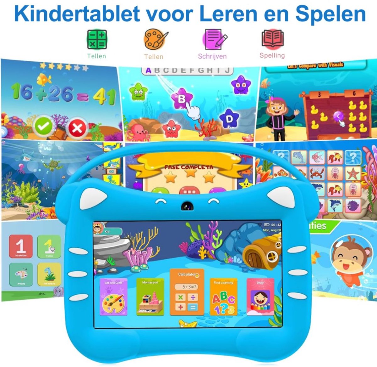 ZRSS Kindertablet Blauw geschikt voor Android