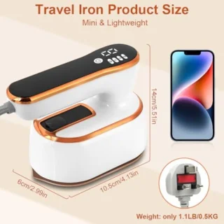 Kleding stomer - Compacte reisstoomstrijkijzer - met digitaal display - 1000W vouwbaar ontwerp - Goud wit design