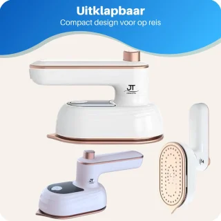 JT Products Luxe Reisstrijkijzer Wit – Mini Strijkijzer - Inklapbaar - 8,4x11,5CM - Sprayfunctie - Stomend Effect - Travel Strijkijzer – Strijkijzer Vakantie – Reisstrijkijzer Klein