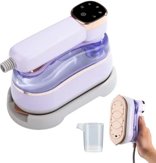 Reisstrijkijzer, 1400W 2-in-1 reisstomer voor kleding, 220-240V draagbaar stoomstrijkijzer, 10 seconden snel opwarmen, 180 ml afneembare tank, lichtgewicht handheld stomer voor op reis (paars)