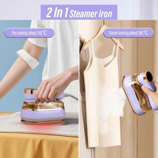 Reisstrijkijzer, 1400W 2-in-1 reisstomer voor kleding, 220-240V draagbaar stoomstrijkijzer, 10 seconden snel opwarmen, 180 ml afneembare tank, lichtgewicht handheld stomer voor op reis (paars)