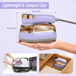 Reisstrijkijzer, 1400W 2-in-1 reisstomer voor kleding, 220-240V draagbaar stoomstrijkijzer, 10 seconden snel opwarmen, 180 ml afneembare tank, lichtgewicht handheld stomer voor op reis (paars)