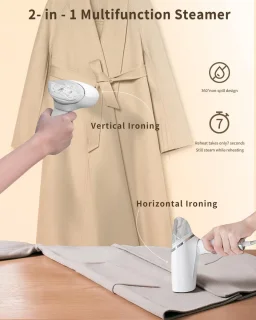 Kledingstomer, draagbare mini-strijkijzer, opvouwbaar stoomstrijkijzer, afneembare textielborstel, geen strijkplank nodig, snel opwarmend, verticale en horizontale stomer voor thuis en op reis (wit)