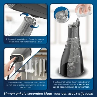 HomeShift Kledingstomer - Stoomapparaat - Handstomer - Voor Kleding en Meubilair - 380ML - Zwart