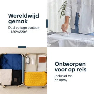 Reisstrijkijzer - Mini stoomstrijkijzer - compact & draagbaar - Droog- & stoomfunctie - Kledingstomer - Handstomer - Travel
