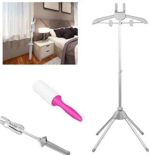 Height Adjustable Garment Steamer Rack - Foldable Clothes Hanger with Non-Slip Mat