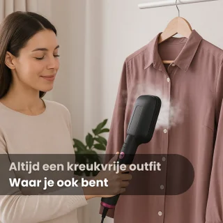 Premium Kledingstomer - Stoomapparaat Kleding - Ontkreuker - Compacte Handstomer - Inclusief Reistas - Zwart / Roze