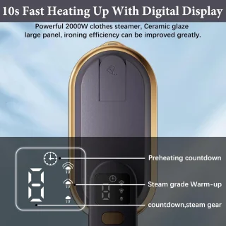 Draagbare Stoomstomer met LCD-scherm - 10 Seconden Opwarmtijd, 2000 W, 3 Stoomniveaus, 180° Draaibare Handgreep