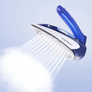 Reis Stoomstrijkijzer - Dual Voltage (120V-240V) met RVS Zoolplaat, 1100W, 80ml Watertank, Draagbaar & Vouwhandvat, Meerdere Temperatuurinstellingen - Blauw