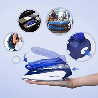 Reis Stoomstrijkijzer - Dual Voltage (120V-240V) met RVS Zoolplaat, 1100W, 80ml Watertank, Draagbaar & Vouwhandvat, Meerdere Temperatuurinstellingen - Blauw