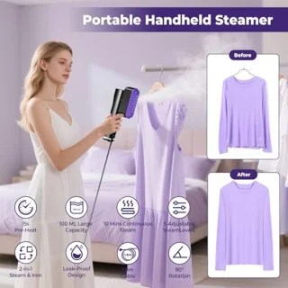 Stoomstrijkijzer voor kleding met 15 seconden opwarmtijd - 2-in-1 reisstrijkijzer met LED-display en 4 strijkmodi
