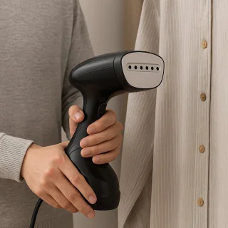 Kledingstomer – 1600W – Handstomer voor kleding – Snelle opwarming – Inclusief borstelopzetstuk & maatbeker – Zwart