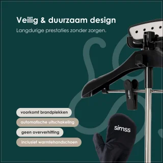 Simss® Prestige - Professionele Verticale Kledingstomer met Kledinghanger - 2,45L Waterreservoir - 2000W Inclusief Warmtebestendige Handschoen - Mat - Beige