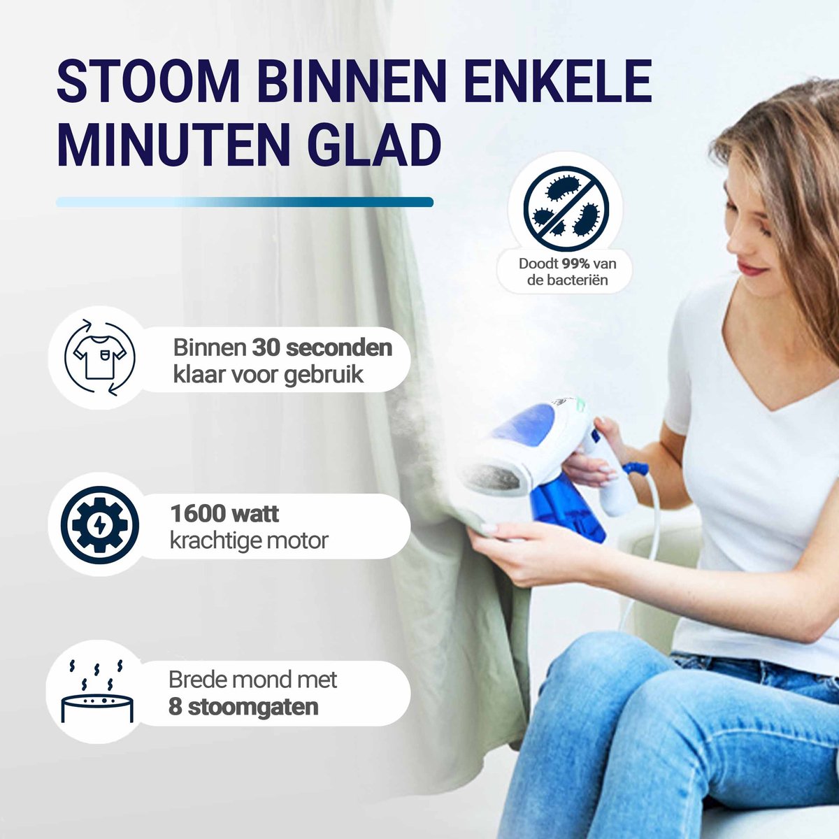 BrightLife Kledingstomer Handstomer 1600W Blauw/Wit