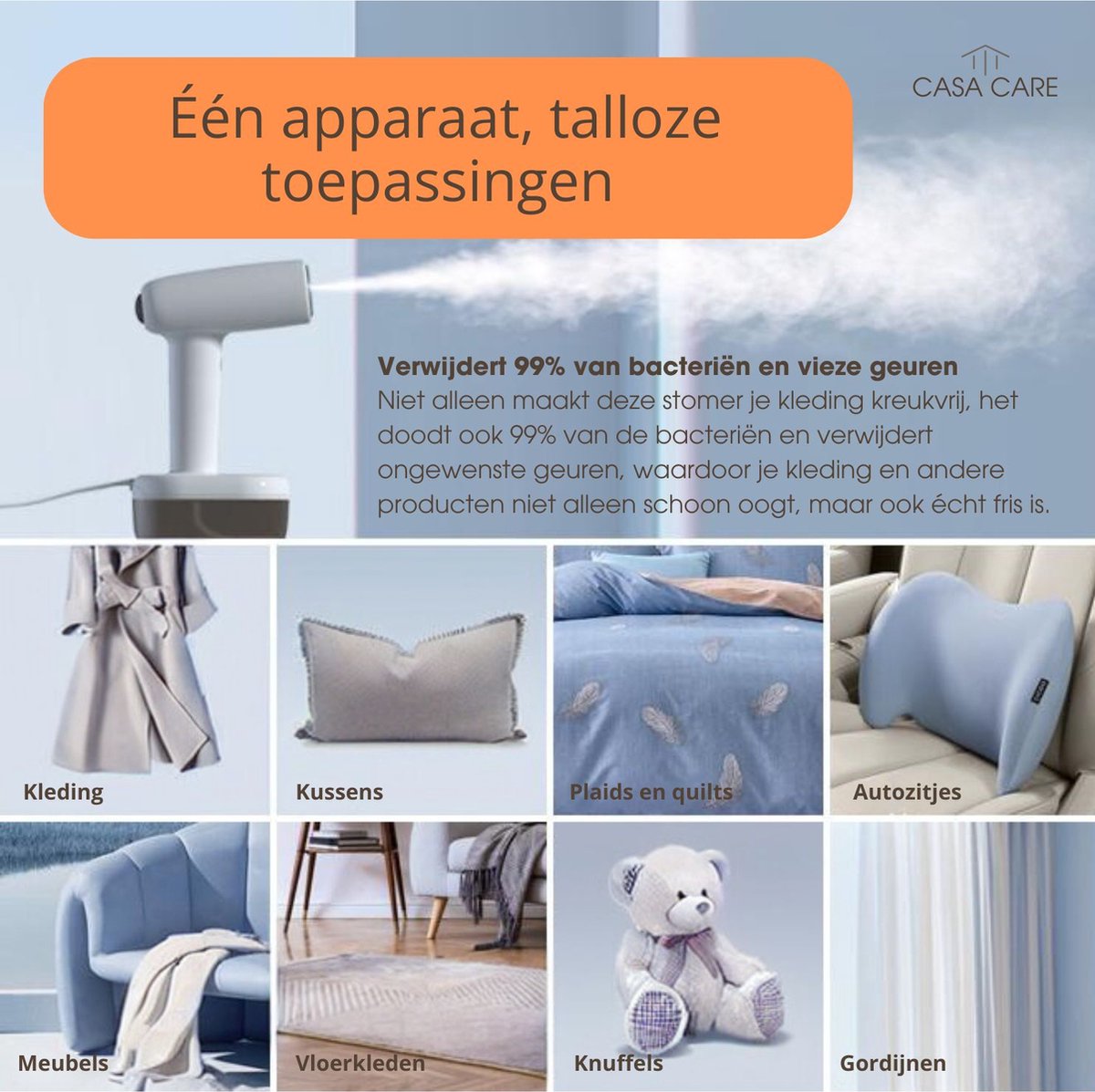 CASA CARE® Kledingstomer 1800W Handstomer 280ml Wit
