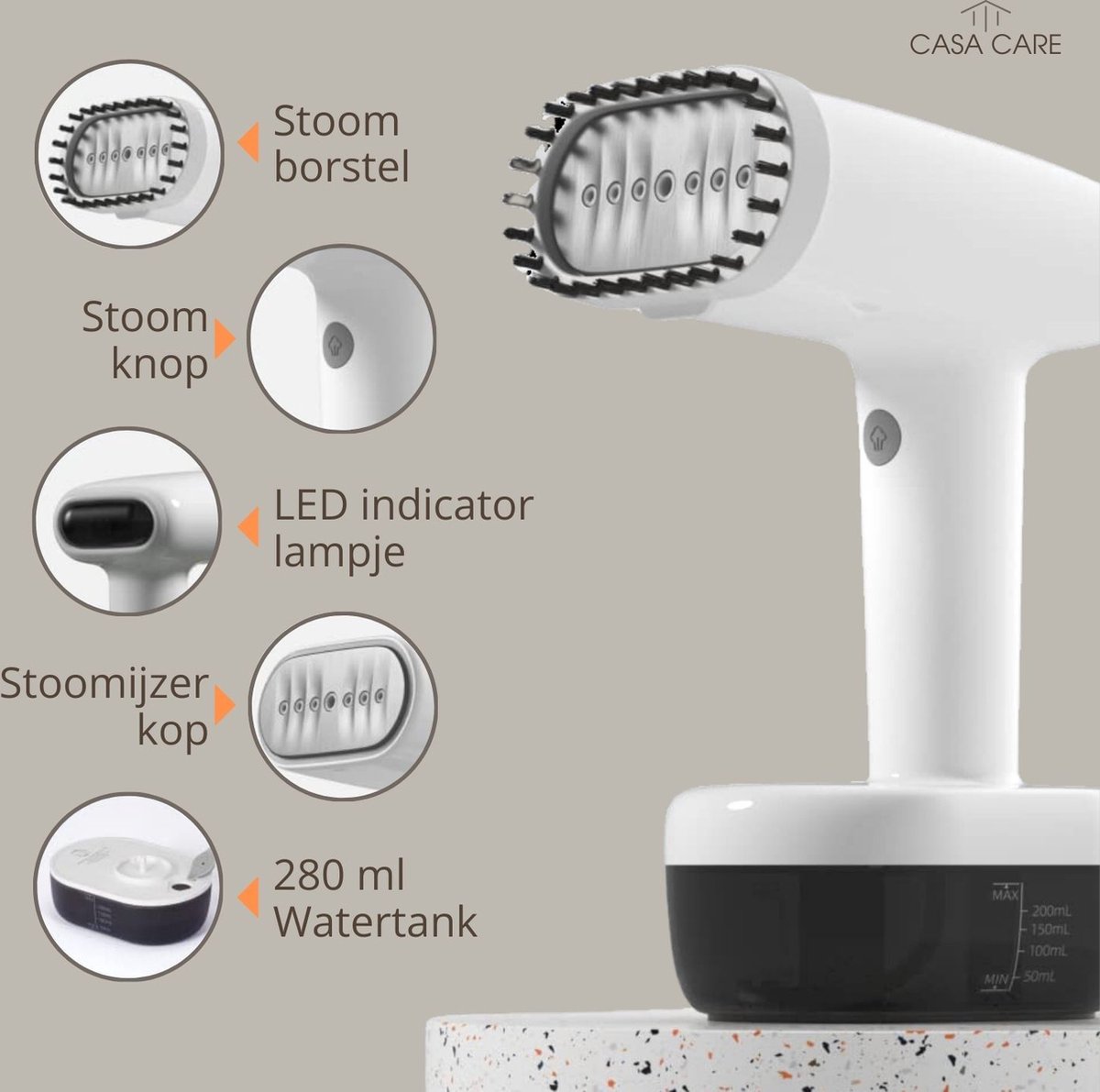 CASA CARE® Kledingstomer 1800W Handstomer 280ml Wit