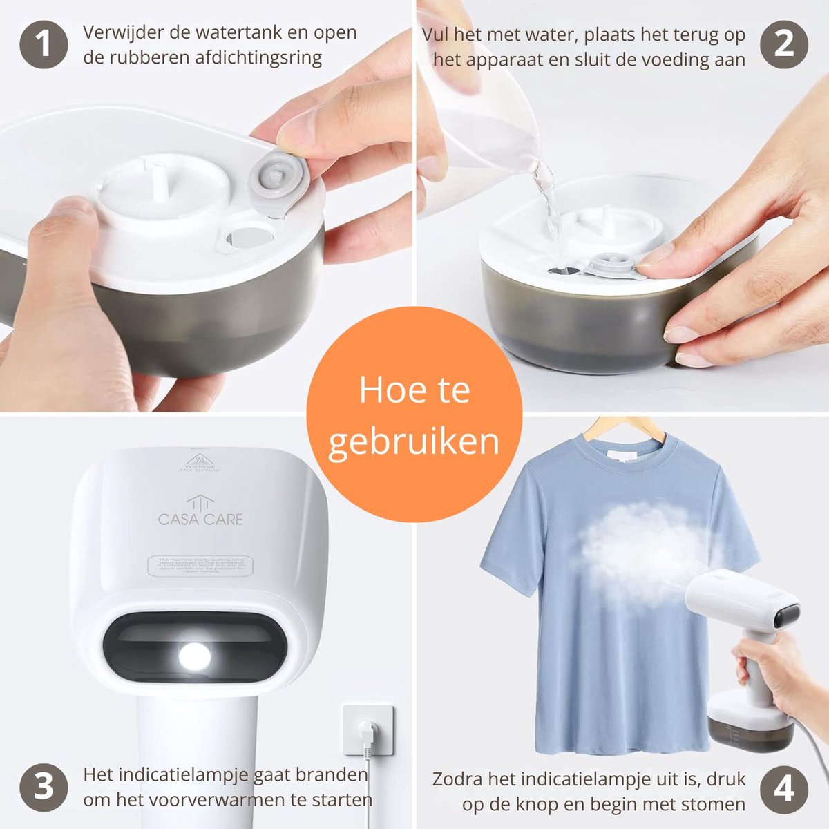 CASA CARE® Kledingstomer 1800W Handstomer 280ml Wit