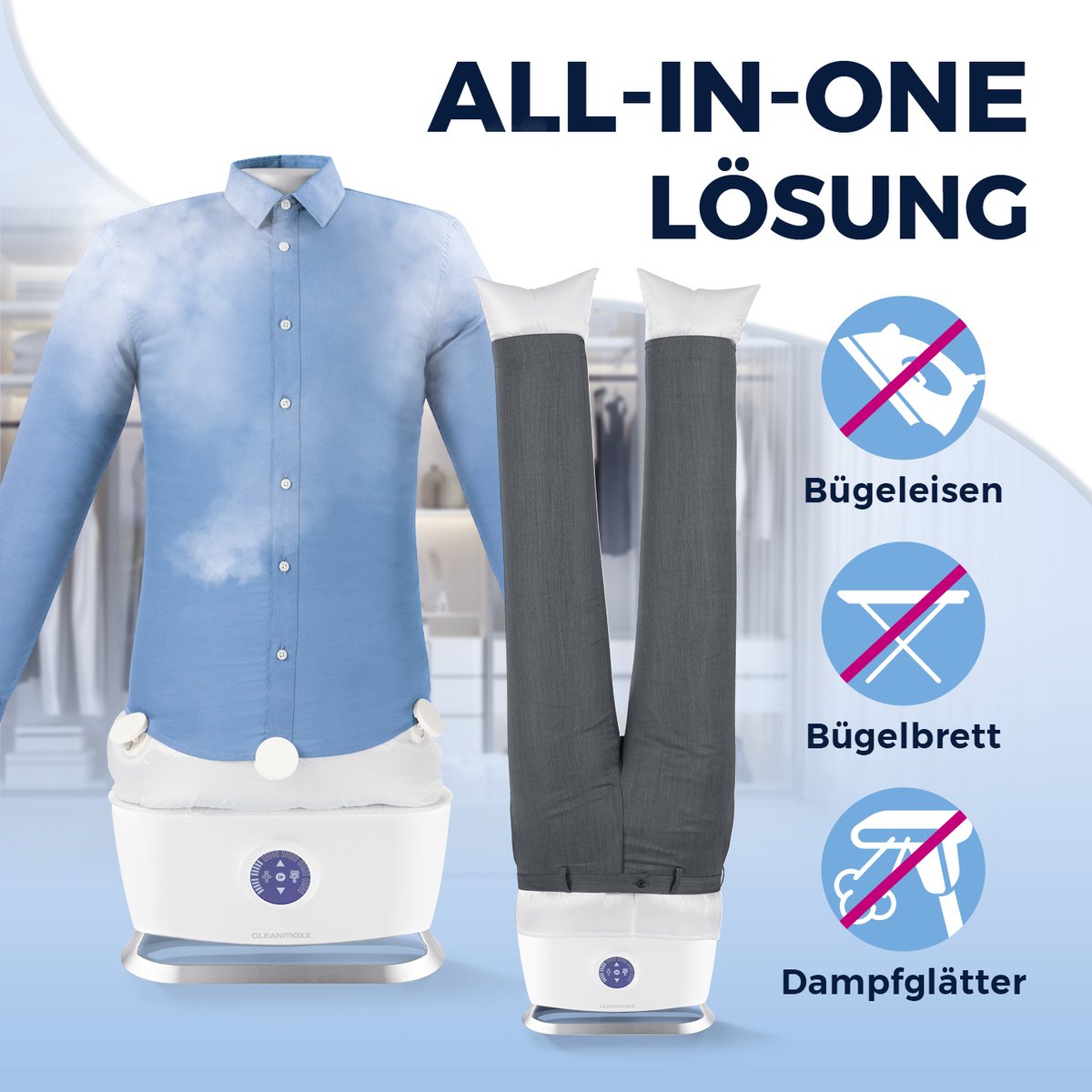 CLEANmaxx Kledingstomer automatische overhemdstrijker met broekopzetstuk