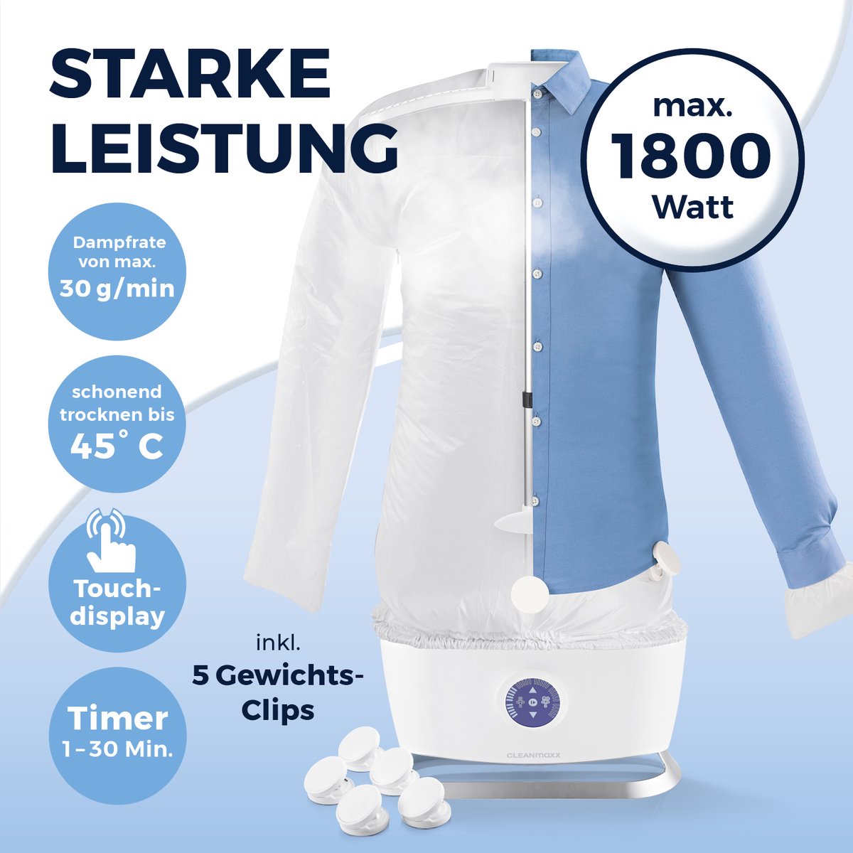 CLEANmaxx Kledingstomer automatische overhemdstrijker met broekopzetstuk