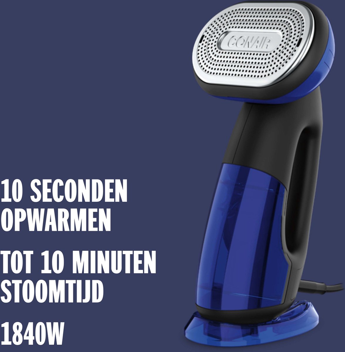 Conair GS108E Handheld Kledingstomer en Strijkijzer Zwart/Blauw