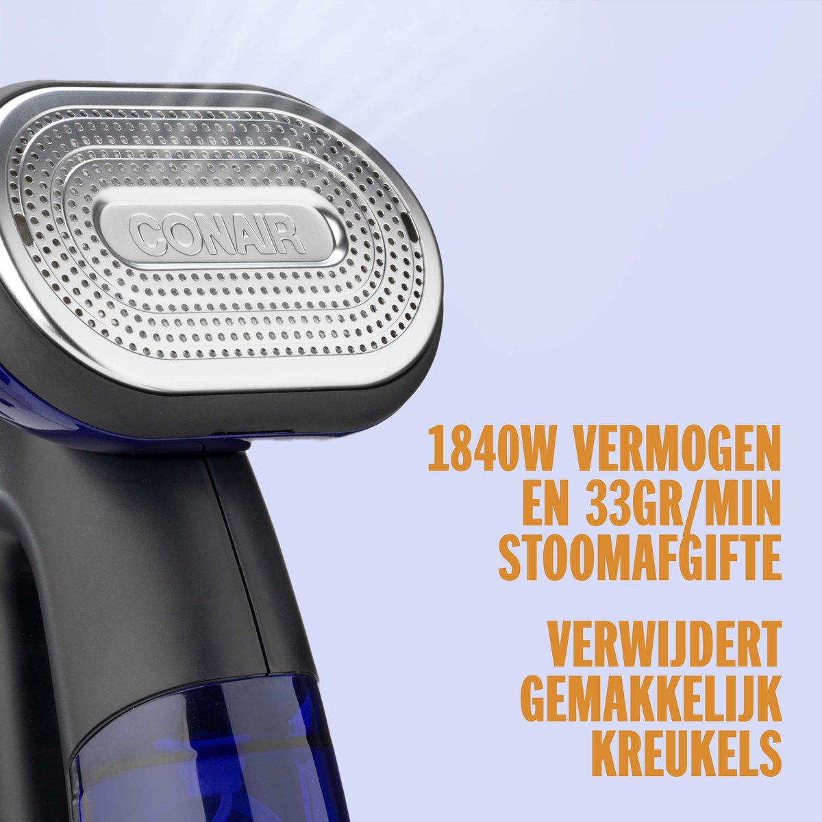Conair GS108E Handheld Kledingstomer en Strijkijzer Zwart/Blauw