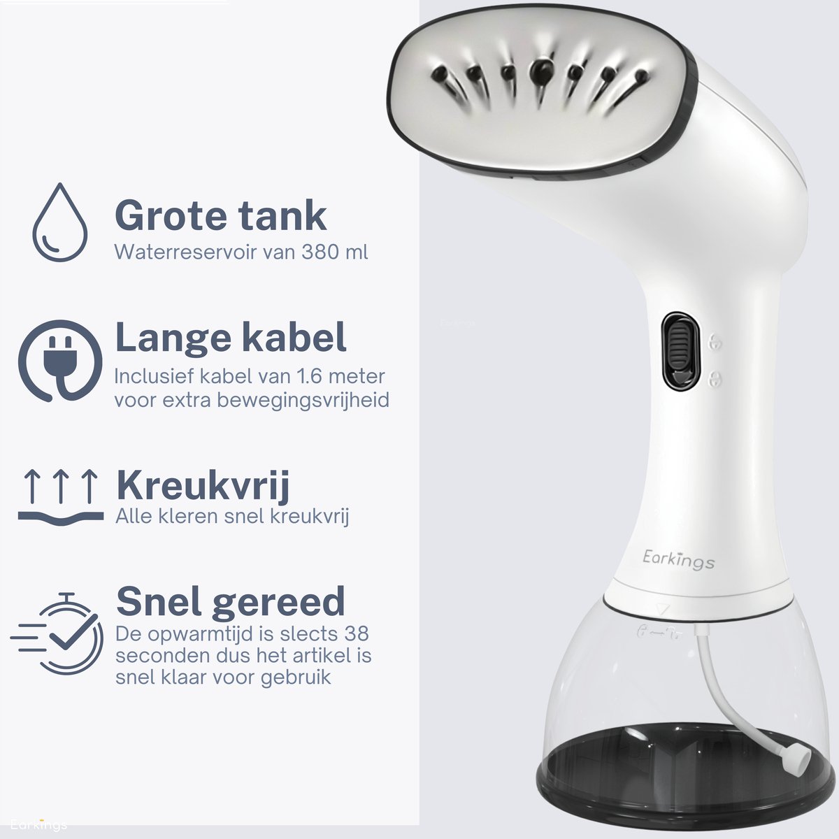 Earkings Kledingstomer Handstomer 380ml 1640W