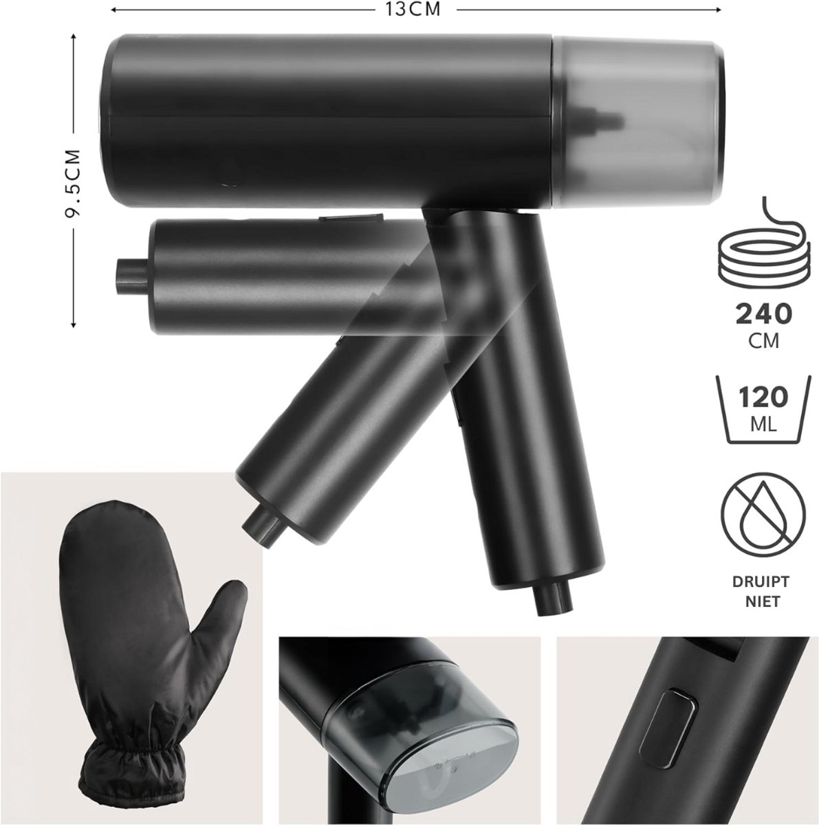 Goodivery Compact Stoomstrijkijzer met Reisset Zwart