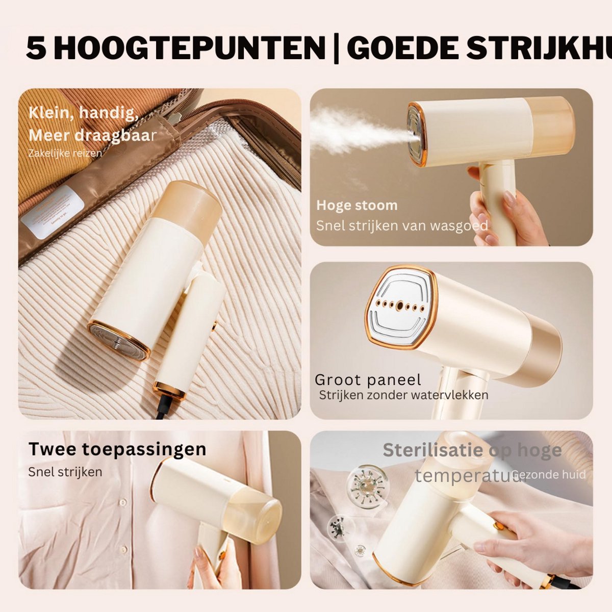 Goodivery Draagbare Opvouwbare Stoomborstel Champagne