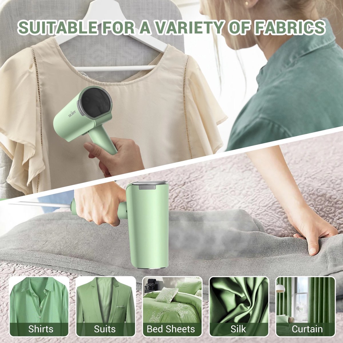 Handheld Stoomstrijkijzer Draagbare Kledingstomer 1000W Licht Groen