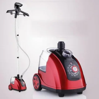 Handheld stoomstrijkijzer en kledingstomer - rood