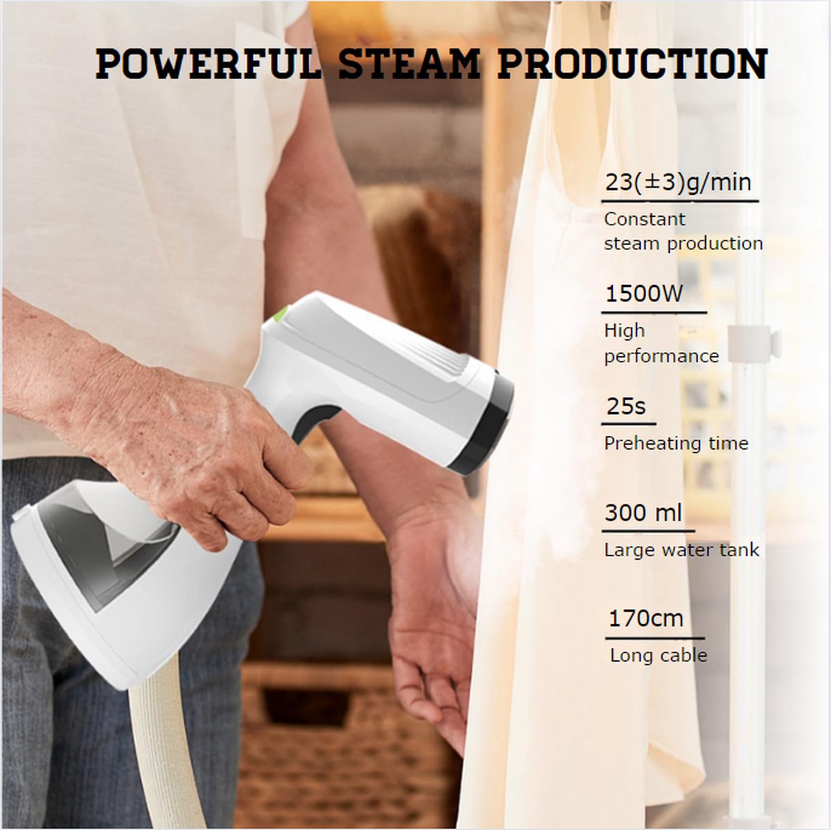 Handstomer 1500W 2-in-1 Kledingstoomapparaat