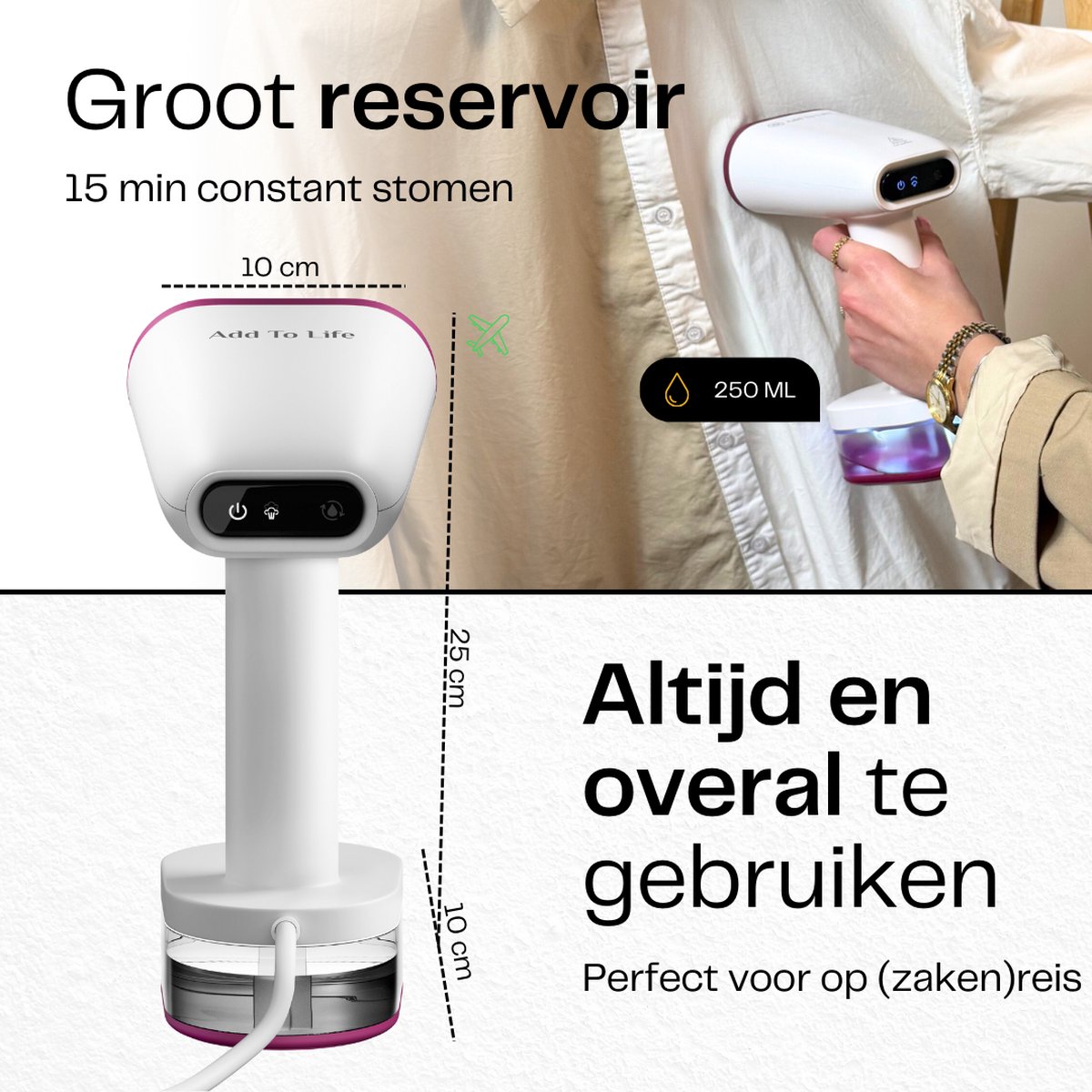 Kledingstomer 1600W met 2 Stoomstanden en Reistas