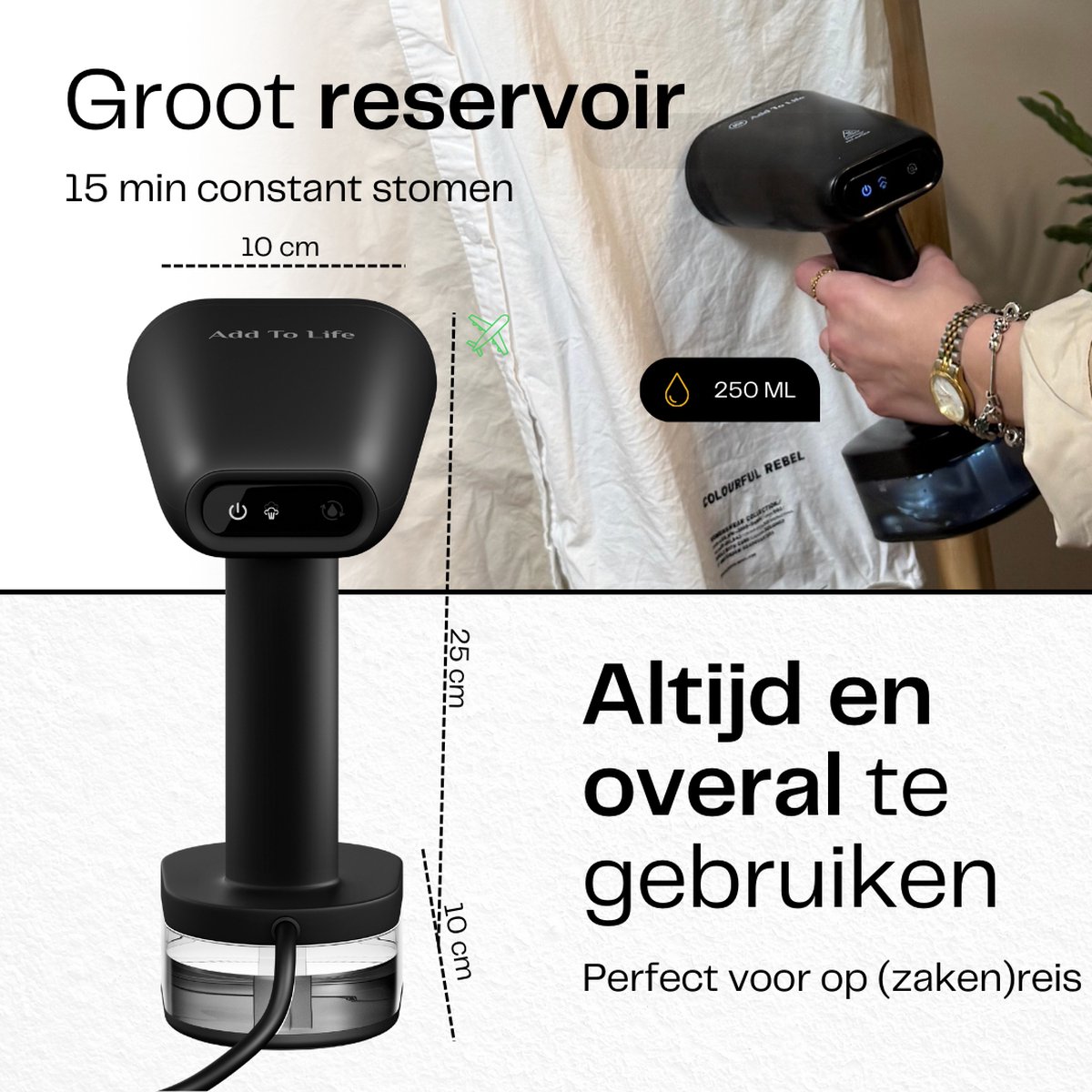 Kledingstomer 1600W met 2 Stoomstanden en Reistas