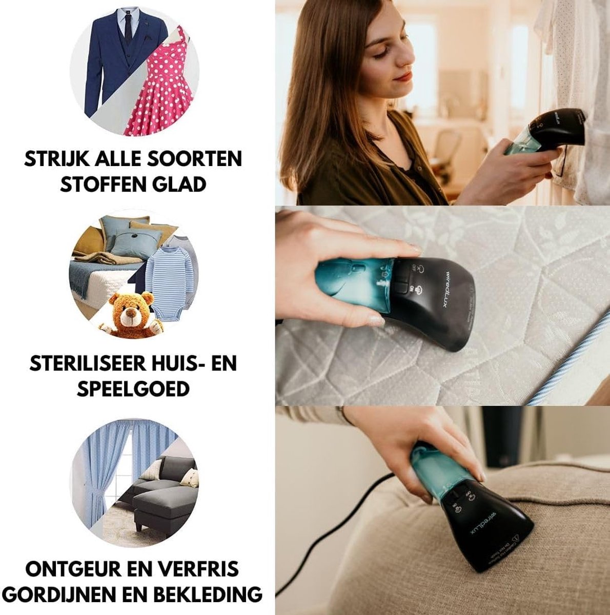 Luxe Verticale Kledingstomer Handheld Zwart