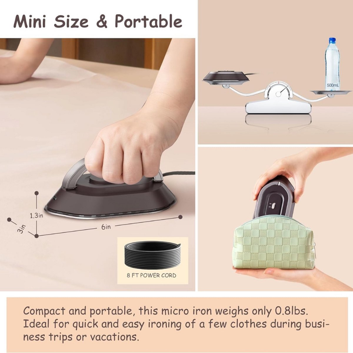 Mini Reisstrijkijzer Compact Stoomstrijkijzer