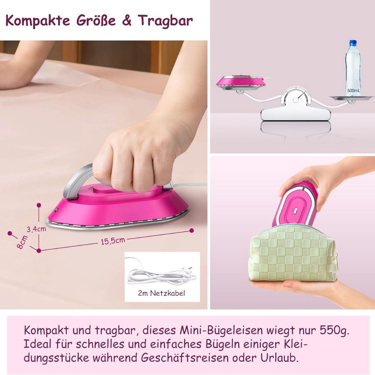 Mini Reisstrijkijzer Stoom